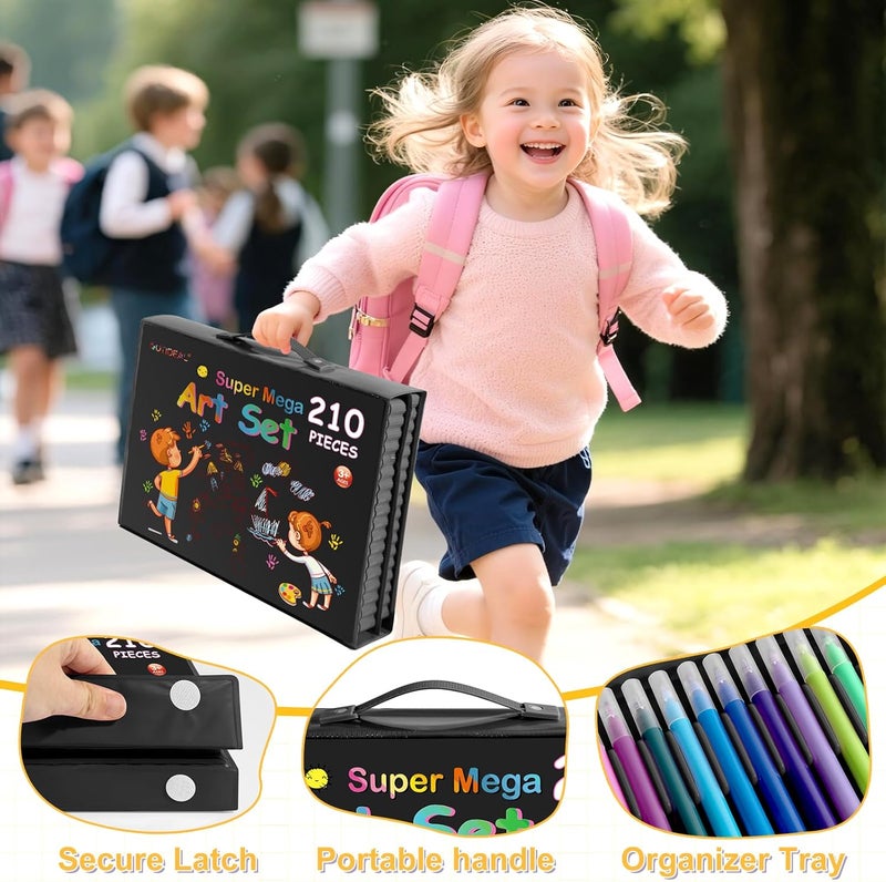 GOTIDEAL Kids Art Kit,Art Supplies for Kids,210 PCS Art Set with Double Sided Trifold Easel,Coloring Book, Crayons, Markers, Watercolor Pens, Arts & Crafts,Gift for 4-12 Year Old(Black) - Image 4